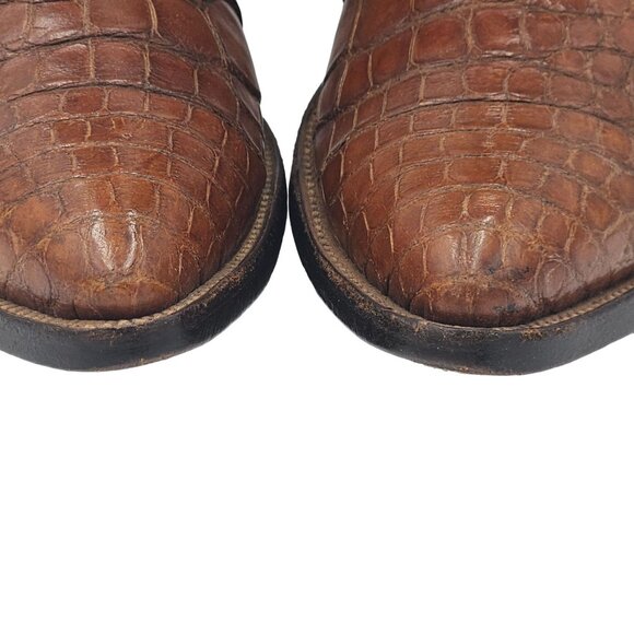 Vintage Rios of Mercedes Custom Full Alligator Brown Cowboy Boots Raymondville - Picture 11 of 16